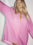 side view of model wearing Princess Polly Evolving Shirt Dress Pink 