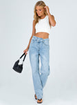 product Princess Polly High Waisted  Holly Asymmetric Straight Leg Jean Light Wash Denim Petite