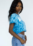 side view of model wearing Princess Polly Annandale Blue Tie-Dye Cropped Tee 