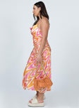 side view of model wearing Princess Polly Zamora Maxi Dress Orange / Pink 