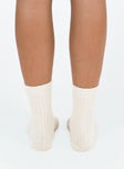 Socks Ribbed knit material Elasticated cuff Good stretch