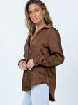 product Princess Polly Full Sleeves Plunger  Vintage Vibes Shirt Brown