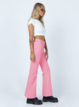 side view of model wearing Princess Polly Cabarita Lounge Denim Jeans Pink High Waisted 