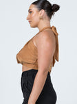 side view of model wearing Princess Polly Monroe Top Brown 