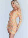 side view of model wearing Princess Polly Juliette Mini Dress Orange 