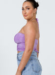 side view of model wearing Princess Polly Loriella Ring Detail Crop Top Purple 