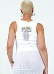 back view of model wearing Princess Polly Def Leppard USA 1983 Tour Cropped Tank White Sleeveless Crew Neck 