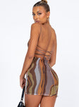 back view of model wearing Princess Polly Motel Bexley Dress Earthy Gradient Brown 