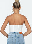 back view of model wearing Princess Polly Sonya Bodysuit White Sleeveless Sweetheart 