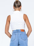 back view of model wearing Princess Polly Hutington Top Cream Sleeveless Plunger 