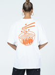 back view of model wearing Princess Polly Noods Oversized Tee White Short Sleeve Crew Neck 