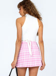 back view of model wearing Princess Polly Gracia Mini Skirt Pink Mini Skirts 