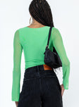 back view of model wearing Princess Polly Jacob Long Sleeve Bodysuit Green Full Sleeves Sweetheart 