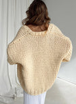 back view of model wearing Princess Polly Lester Knit Cardigan Cream Long 