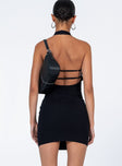 back view of model wearing Princess Polly Jessi Mini Dress Black Scoop Neck 