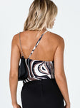 back view of model wearing Princess Polly Azaria Bodysuit Multi Sleeveless Asymmetric Neckline 