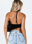 back view of model wearing Princess Polly Yana Bodysuit Black Sleeveless Asymmetric Neckline 