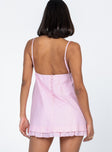 back view of model wearing Princess Polly Empress of Love Mini Dress Pink Square Neck 