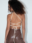 back view of model wearing Princess Polly Neyo Bodysuit White Sleeveless Asymmetric Neckline 