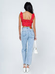 back view of model wearing Princess Polly Daysia Lightwash Denim Jeans High Waisted 