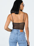 back view of model wearing Princess Polly Ellora Bodysuit Black Sleeveless Scoop Neck 