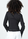 Front view of model wearing  front Princess Polly Full Sleeves High Neck  Nial Long Sleeve Top Black