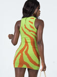 back view of model wearing Princess Polly Felicity Mini Dress Green Multi 