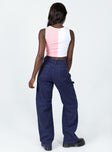 back view of model wearing Princess Polly Miami Vice Pants Dark Denim Mid Rise 