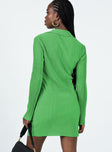 back view of model wearing Princess Polly Annemarie Mini Dress Green V-Neck 