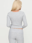 back view of model wearing Princess Polly Closed Eyes Long Sleeve Top Grey Full Sleeves Square Neck 