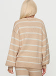 back view of model wearing Princess Polly Read Your Mind Knit Sweater Cream Stripe 