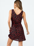 product Princess Polly Asymmetric Neckline  Nellie Mini Dress Black / Red Floral