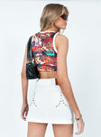 back view of model wearing Princess Polly Organic Cotton Blend Althea Ultra Mini Denim Skirt White Mini Skirts 