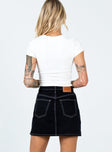 back view of model wearing Princess Polly Aswan Constrast Stitch Mini Skirt Black 