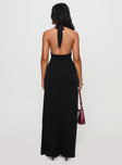 back view of model wearing Princess Polly Tinisie Maxi Dress Black Plunger 