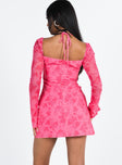 product Princess Polly Square Neck  Dyer Sheer Sleeve Mini Dress Pink Floral