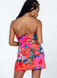 back view of model wearing Princess Polly Brassie Floral Mini Dress Multi Square Neck 