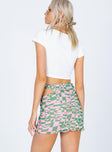 back view of model wearing Princess Polly Syrah Wrap Mesh Mini Skirt Green 