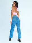 back view of model wearing Princess Polly The Ragged Priest Crush Denim Jeans Blue Mid Rise 