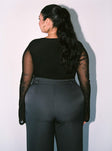 back view of model wearing Princess Polly Jacob Long Sleeve Bodysuit Black Curve Full Sleeves Sweetheart 