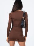 back view of model wearing Princess Polly Juliana Mini Dress Brown 