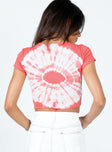 back view of model wearing Princess Polly Fantasy Tie Dye Tee Red 