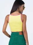 back view of model wearing Princess Polly Take Me On Holiday Tank Top Yellow 