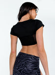 back view of model wearing Princess Polly Not Your Baby Corset Black Short Sleeves Crew Neck 