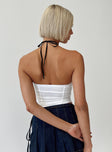 Front view of model wearing  front Princess Polly Sleeveless Asymmetric Neckline  Elkin Strapless Top White