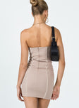 back view of model wearing Princess Polly Tristian Mini Dress Brown 