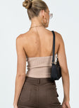 back view of model wearing Princess Polly Alima Strapless Top Beige 