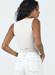 back view of model wearing Princess Polly Fischer Bodysuit Bone Sleeveless High Neck 