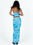 Front view of model wearing  front Hillcrest Floral Maxi Skirt Blue Princess Polly  Maxi 