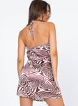 back view of model wearing Princess Polly Khari Mini Dress Brown 